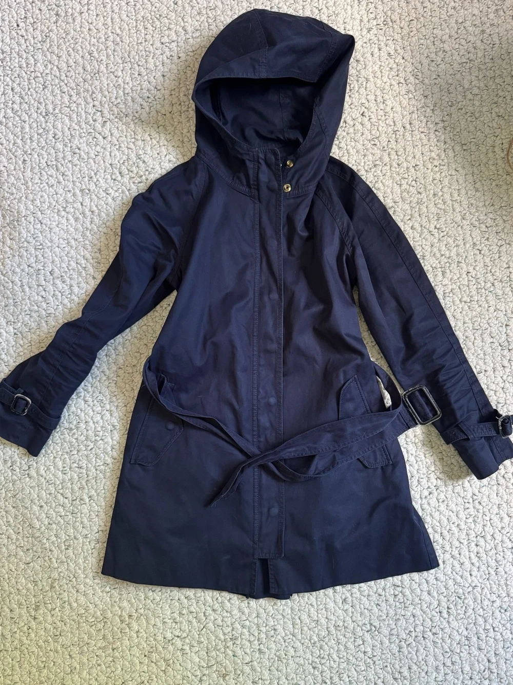 J. Crew Hooded Belted Trench Coat - Navy